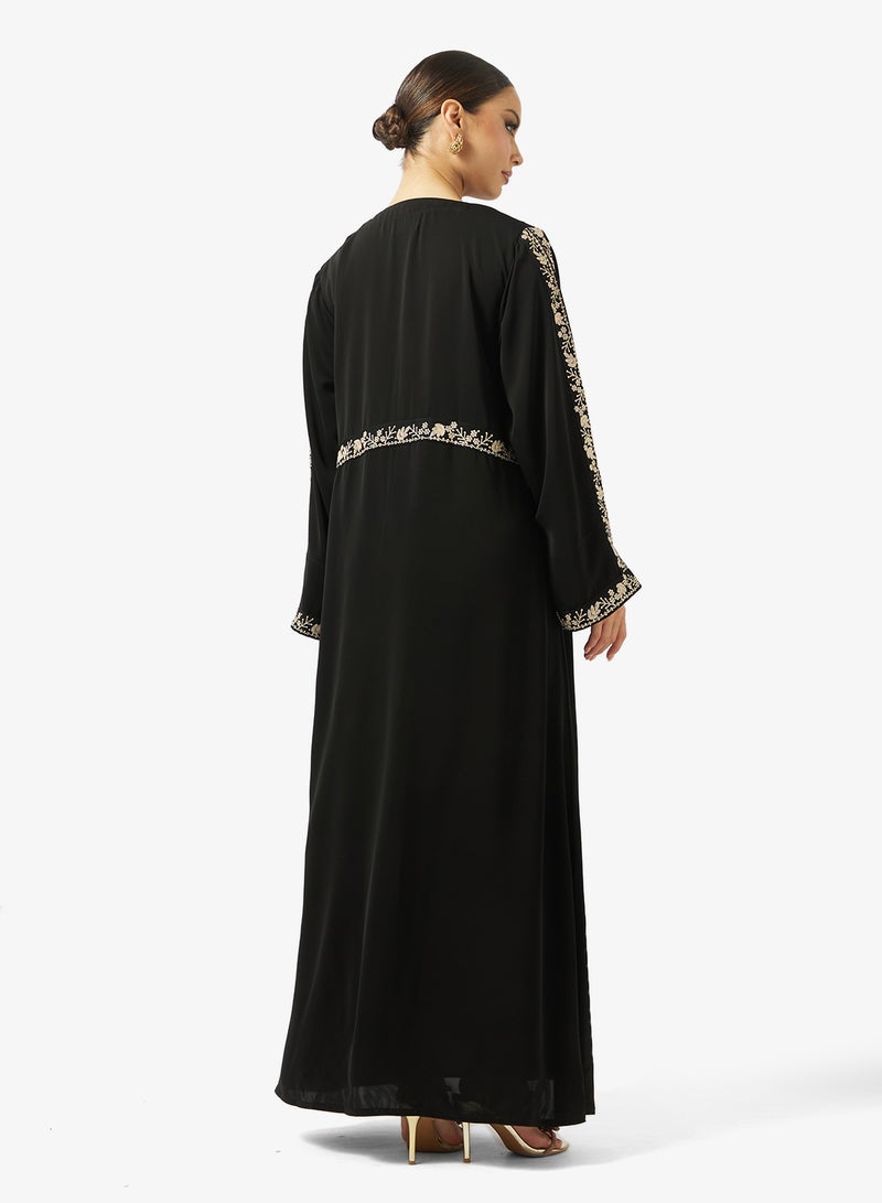 hayas closet Black Embroidered Abaya With Sheila - Image 2